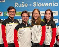 Dieses Sextett schlägt Bundestrainer Wolfram Waibel nach dem Grand Prix in Ruše zur EM-Teilnahme vor (v.l.): Maximilian Dallinger, Max Ohlenburger, Maximilian Ulbrich, Anna Janßen, Hannah Steffen-Dix, Hanna Bühlmeyer. (Foto: DSB)