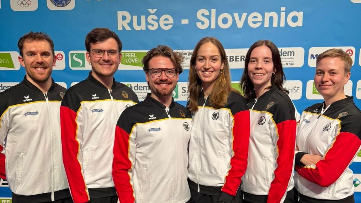 Dieses Sextett schlägt Bundestrainer Wolfram Waibel nach dem Grand Prix in Ruše zur EM-Teilnahme vor (v.l.): Maximilian Dallinger, Max Ohlenburger, Maximilian Ulbrich, Anna Janßen, Hannah Steffen-Dix, Hanna Bühlmeyer. (Foto: DSB)