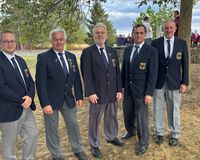 Die hessischen Teilnehmer bei der Vorderlader-WM 2026 in Eisenstadt: Thomas Klaner, Norbert Neumann, Günter Kunz und Reiner Holla sowie Walter Massing, der das Team als Betreuer unterstützte. (Foto: DSB)  