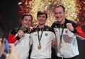 Feuerwerk, Gold und Freude: Michael Schwald, Robin Walter und Paul Fröhlich - die neuen Team-Europameister mit der Luftpistole. (Foto: DSB)