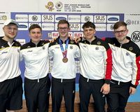 Das Junioren-Schnellfeuerteam mit dem glücklichen Bronzemedaillengewinner Colin Hilk. (Foto: DSB)