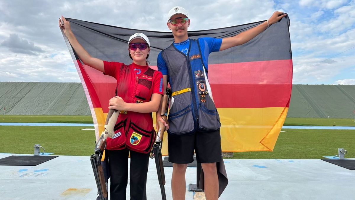 Mächtig stolz über den Europameistertitel Skeet Duet Junioren: Emilie Bunden und Vladislav Poddubskiy. (Foto: DSB)