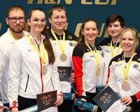 Gold für Doreen Vennekamp und Christian Reitz, Bronze für Svenja Berge und Robin Walter beim H&N Cup im Mixed Luftpistole. (Foto: Foto: BSSB) 