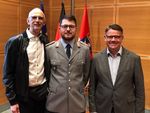 Hessens Ministerpräsident Boris Rhein mit Florian Peter und Detlef Glenz (von rechts). (Foto: DSB)